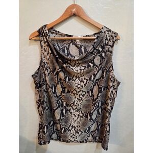 TNO Snakeskin Womans Cowl Neck Sleeveless Top Grey Black Plus Size 1XL Blouse